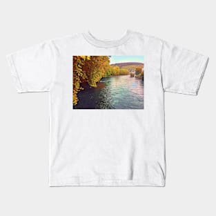 Peaceful river through the hills in Switzerland Kids T-Shirt